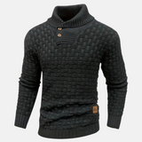 Men's sweater with collar and buttons – Textured pattern knit sweater