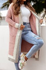 Damen Kapuzenstrickjacke mit kontrastierendem Design – Lange Herbstwesten