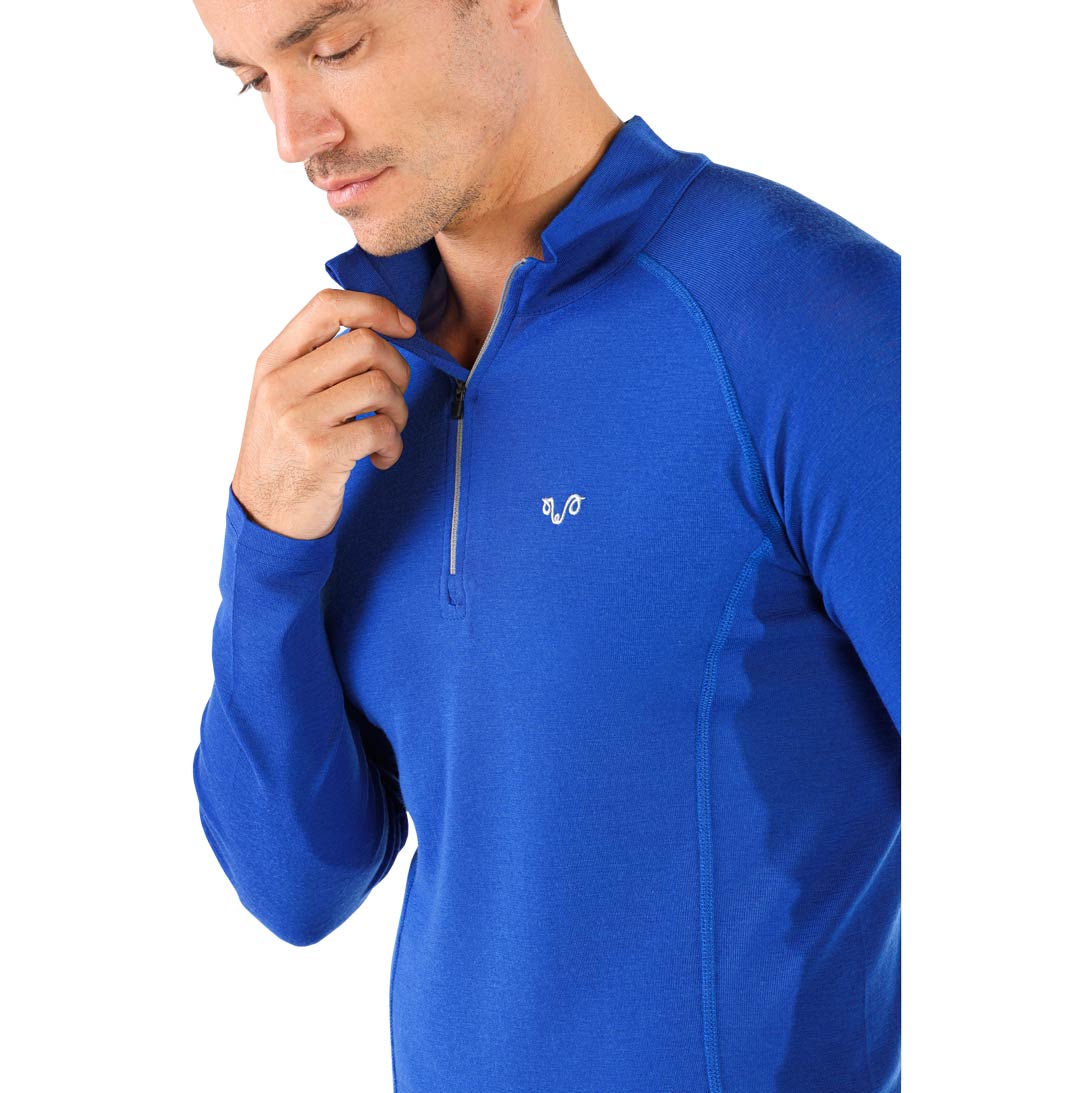 Langarm-T-Shirt aus 100% Merinowolle mit ¼-Reißverschluss