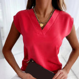 Top Élégant Femme Col V Sans Manches Blouse