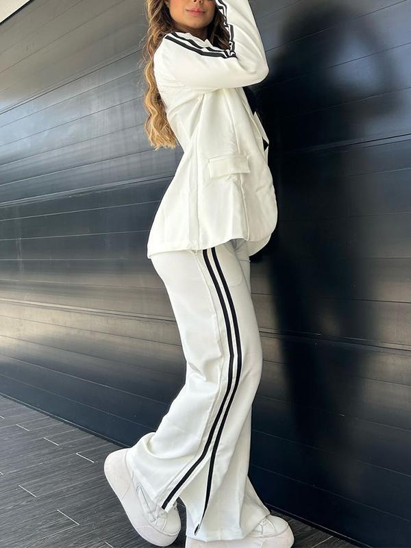 Elegantes Damen-Trainingsanzug-Set mit Blazer und Streifenmuster