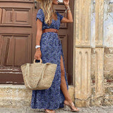 Elegantes Boho Maxikleid mit V-Ausschnitt und Gürtel