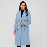 Damen langer Mantel mit doppelter Knopfleiste – elegant & zeitlos