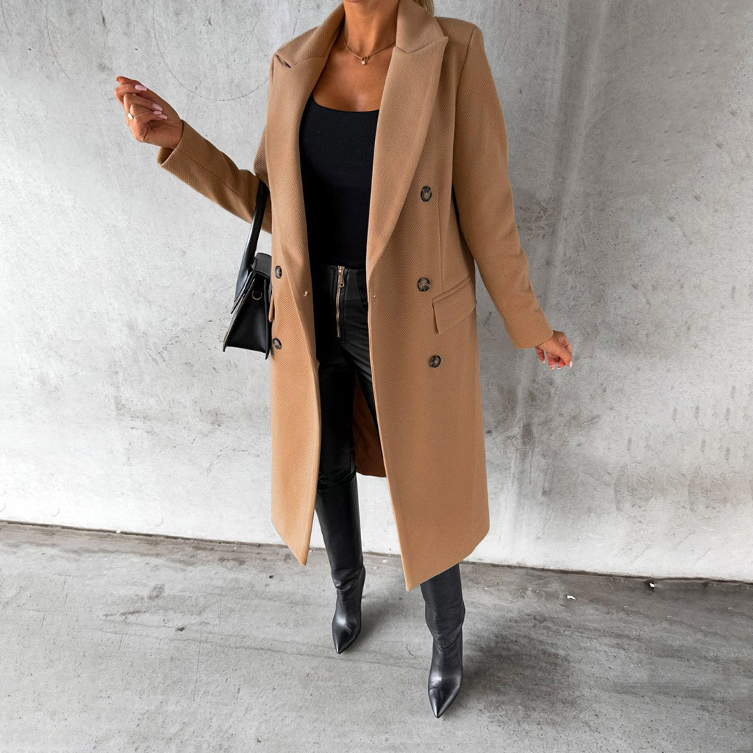 Manteau d'automne élégant pour femmes à double boutonnage en mélange de laine