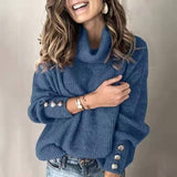 Pull Col Roulé Léger Femme avec Détails Élégants