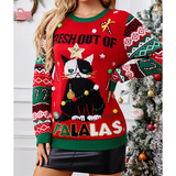 Weihnachts-Pullover Damen – Fröhlicher Winter-Sweatshirt mit Katze und festlichem Muster
