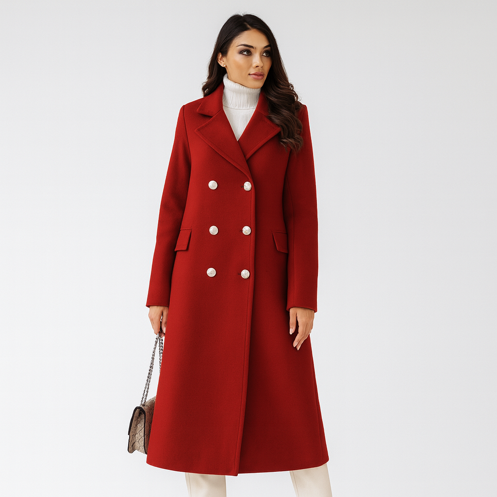 Damen langer Mantel mit doppelter Knopfleiste – elegant & zeitlos