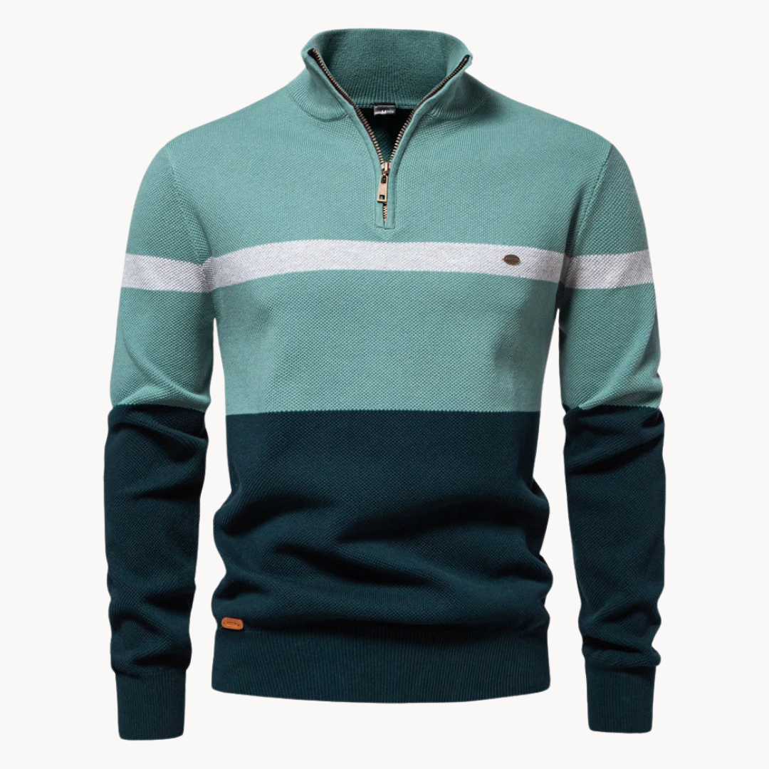 Herrenpullover mit halbem Reißverschluss – Eleganter gestreifter Strickpullover