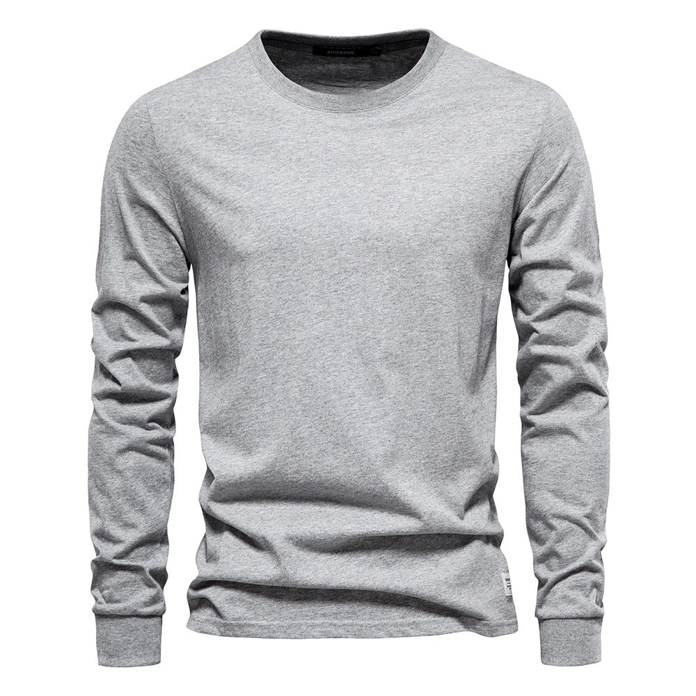 T-shirt à manches longues pour hommes en coton respirant avec col rond