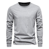 T-shirt à manches longues pour hommes en coton respirant avec col rond