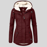 Long waterproof winter coat with hood and lining