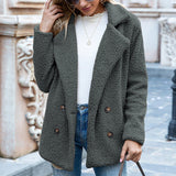 Oversize Damenmantel aus Teddy-Stoff mit doppelter Knopfleiste im lässigen Stil