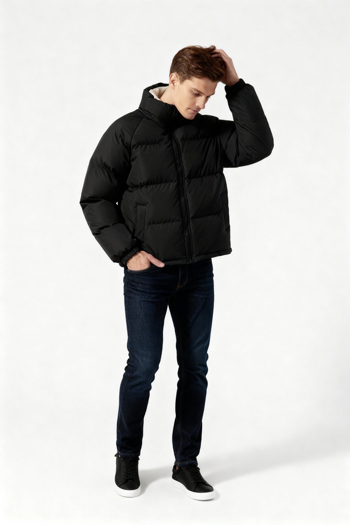 Gepolsterte Herren-Winterjacke – Warmer Mantel mit Stehkragen und Futter