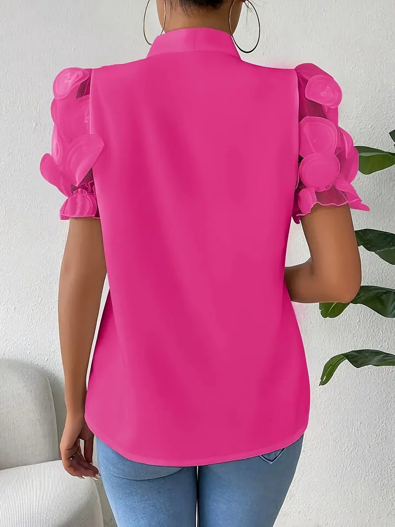 Elegante Bluse mit Schleifendetail und 3D-Tüllärmeln