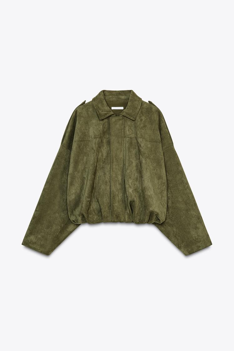 Elegante Wildlederjacke in Olivgrün für den Frühling