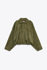 Elegante Wildlederjacke in Olivgrün für den Frühling