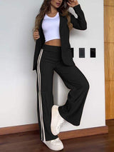 Elegantes Damen-Trainingsanzug-Set mit Blazer und Streifenmuster