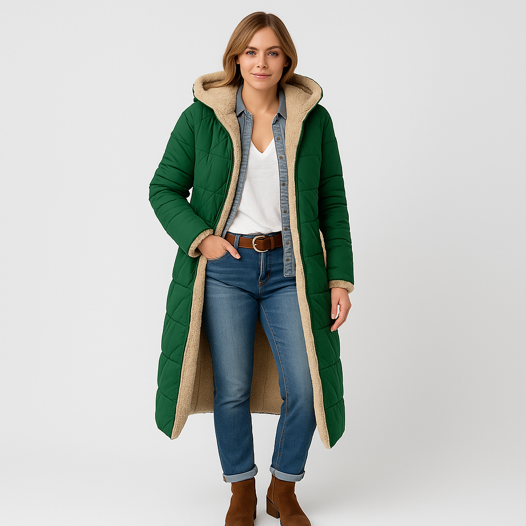 Manteau d’Hiver Long Femme avec Capuche – Chaud, Doux et Élégant