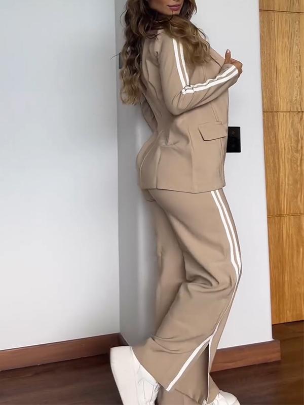 Elegantes Damen-Trainingsanzug-Set mit Blazer und Streifenmuster