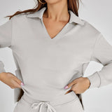 Damen-Loungewear-Set – Bequemes zweiteiliges Set mit V-Ausschnitt