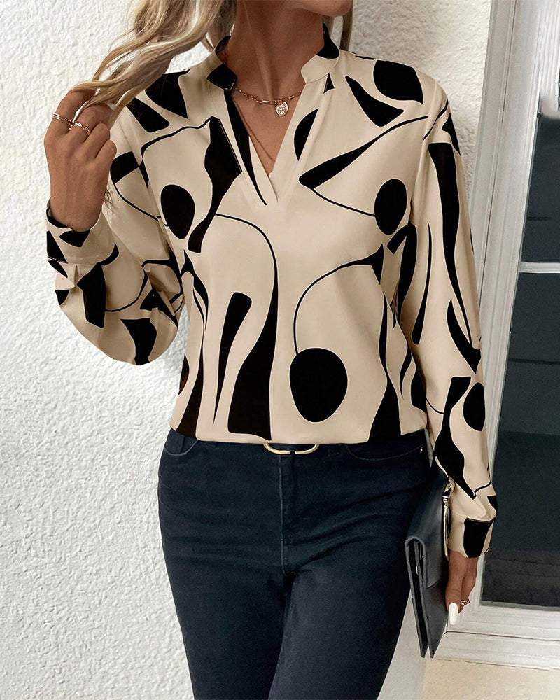 Elegant Blouse with Stand-up Collar and Print
