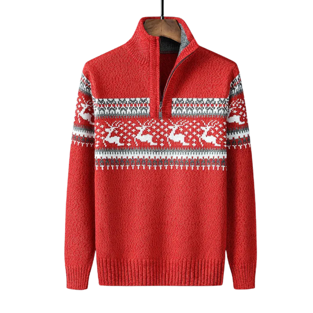 Pull homme en maille zippé à moitié – Motif classique d’hiver